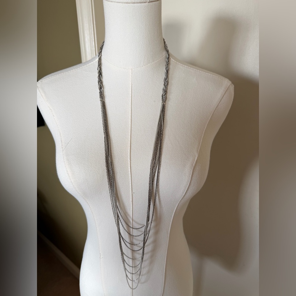 Silver Tone Multi Strand Necklace | Layered Draped Chains | Statement Jewelry
